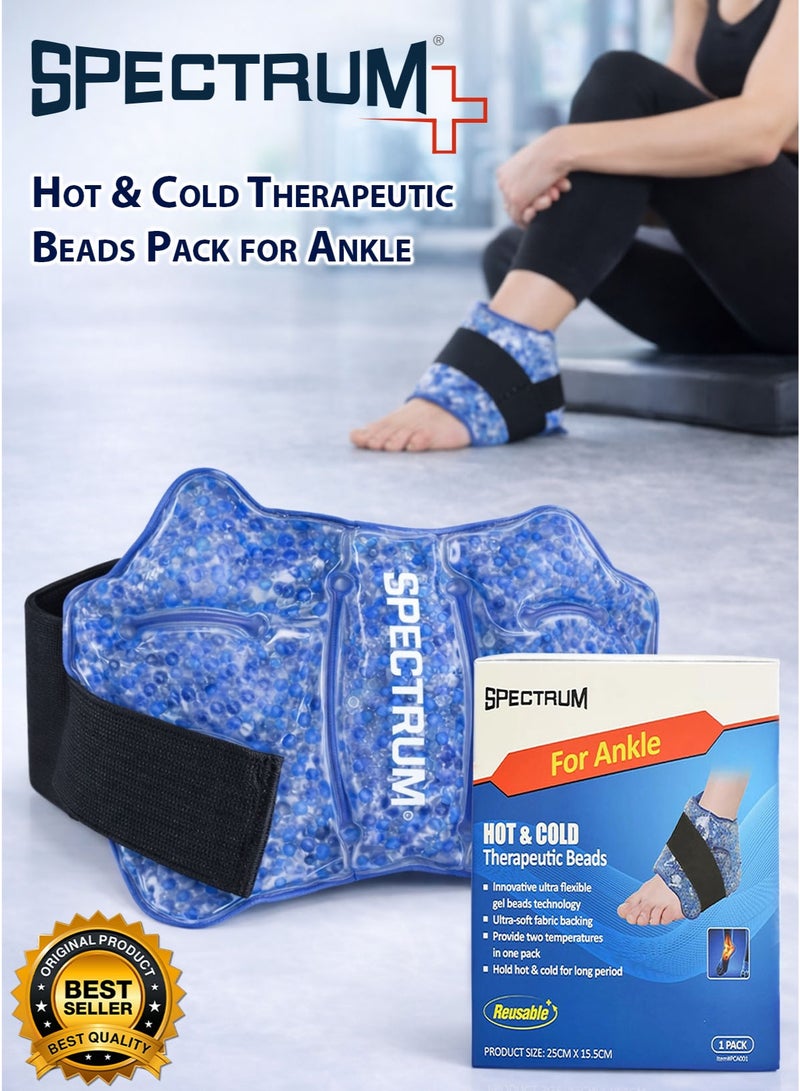 Spectrum Hot & Cold Ankle Pack Gel Beads Wrap with Adjustable Elastic Strap Reusable Ankle Ice Pack Wrap Cold Compress & Heat Pack Microwave & Freezer Safe Hot Cold Therapy for Ankle Sprain, Swelling, Bruises, Inflammation, Joint Pain, Arthritis, Achilles Tendon Pain Tendonitis, Plantar Fasciitis, Muscle Soreness & Sports Injury Recovery Medical Grade PVC, Ultra-Soft Fabric Backing, 25 x 15.5 cm - Image 1